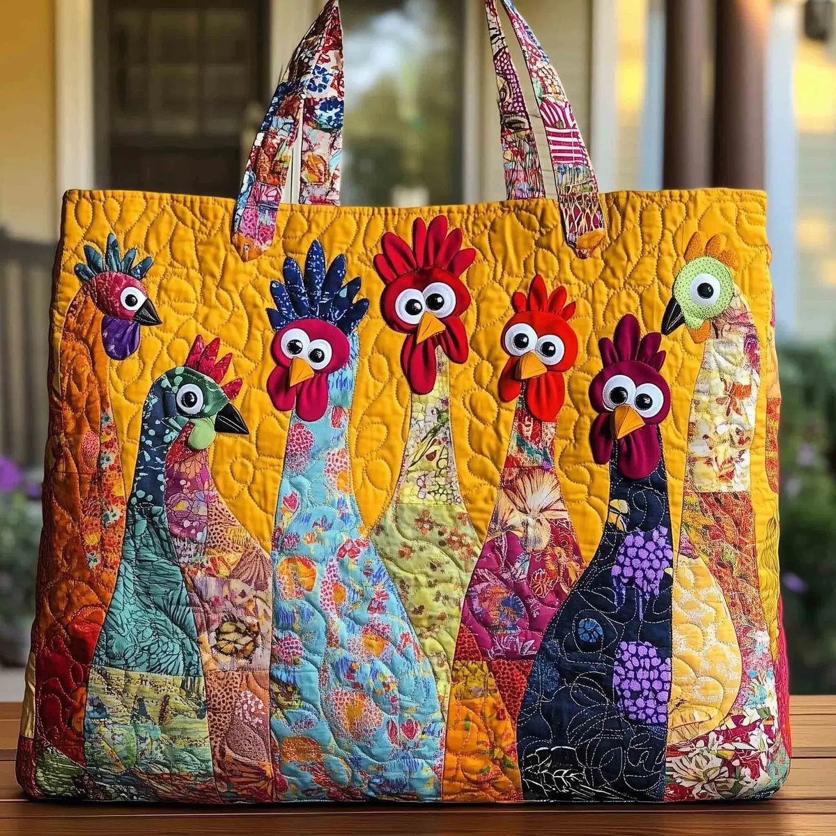 Cute Chicken Quilted Tote Bag, Printed Shoulder Bag for Grocery, Travel & Everyday Use