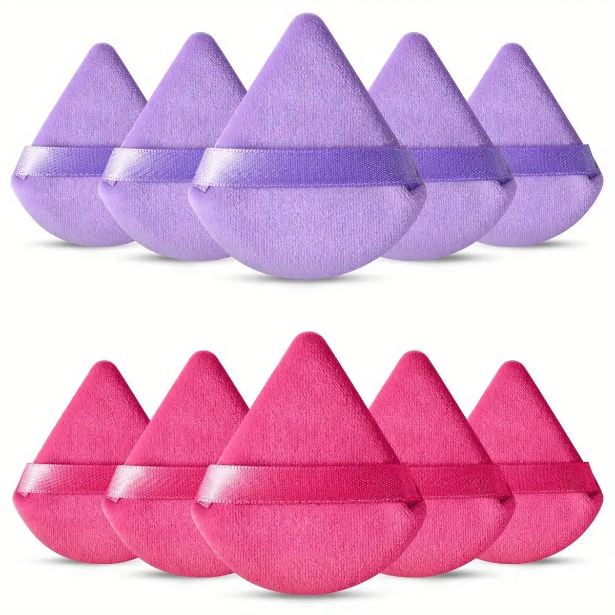 10-Pack Reusable Triangle Powder Puffs, Soft Plush Makeup Sponges for Face Powder