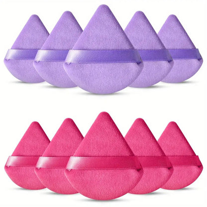 10-Pack Reusable Triangle Powder Puffs, Soft Plush Makeup Sponges for Face Powder