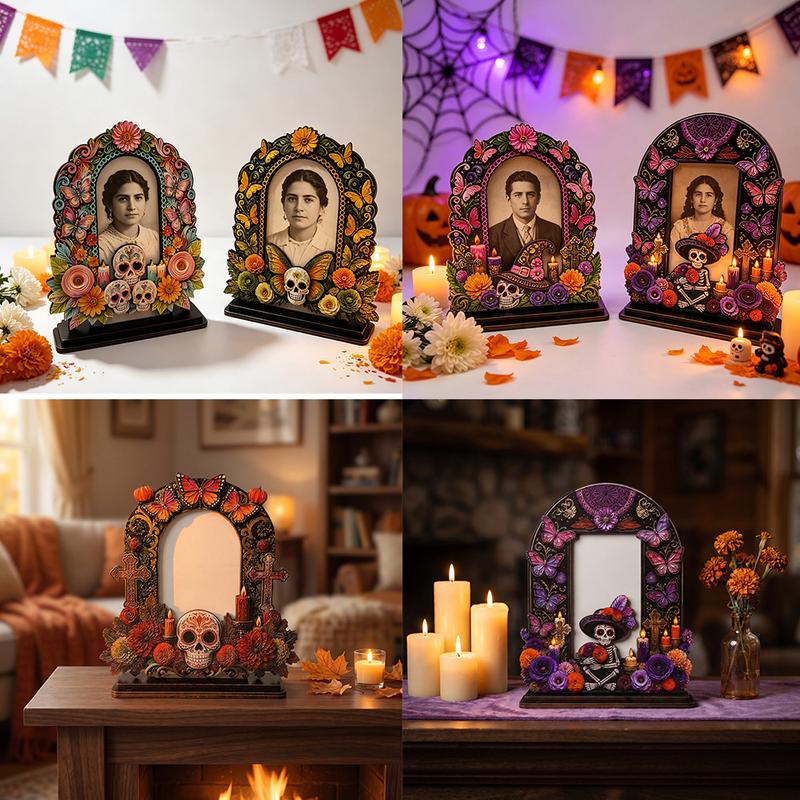 💀🌼 Day of the Dead Wooden Photo Frame, Mexican Altar Tabletop Decor with Multiple Designs ✨