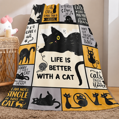 Halloween Cat Flannel Throw Blanket, Soft Warm Lightweight Paw Print Blanket for Cozy Home Decor