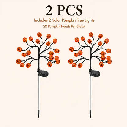 Solar Halloween Pumpkin Tree Stake Lights, 20-Head Jack-O’-Lantern Outdoor Yard Decor with Flashing Modes