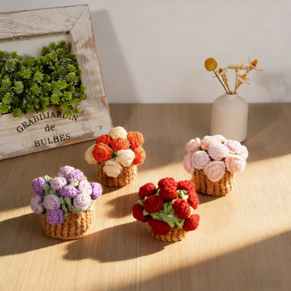 Handmade Crochet Flower Bouquet Coaster - Yarn Knitted Elegance, Gifts for Women Grandma Gift Pick, Unique House Decor