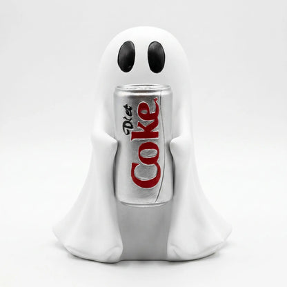 Halloween Ghost Holding Drink Resin Figurine, Cute Spooky Desk Decor & Holiday Gift