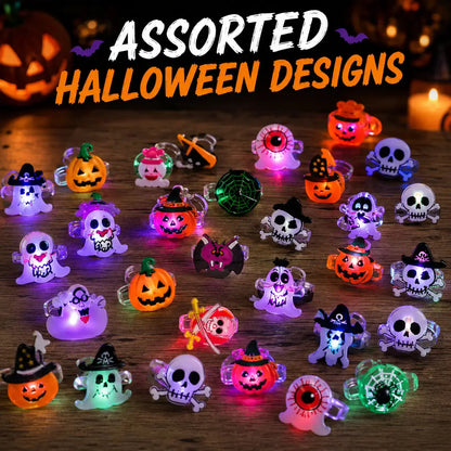 50Pcs Random Glow LED Halloween Rings, Flashing Light-Up Party Favors & Goody Bag Stuffers for Kids