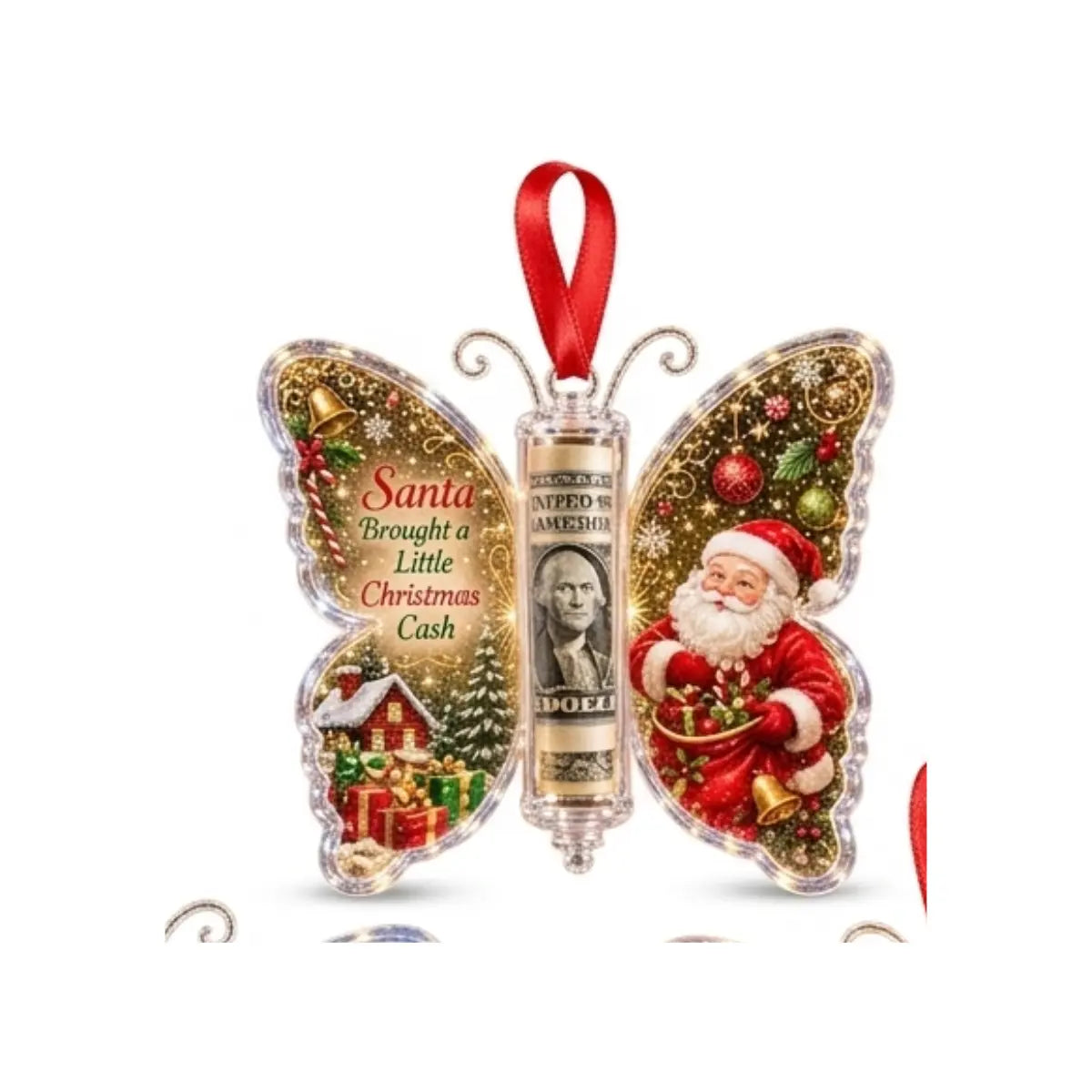 Christmas Cash Gift Ornament, Butterfly Money Holder with Clear Acrylic Display, 5PCS Set