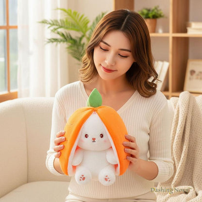 DASHING NOVA Reversible Strawberry Bunny Plush Toy, Soft Kawaii Transforming Hide-and-Seek Cuddly Stuffed Animal, Plushies for Birthday Gifts