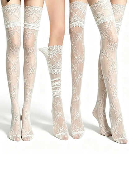 🖤✨ Women’s Sexy Lace Floral Fishnet Thigh High Stockings, Breathable Nylon Over-The-Knee Socks, 1/3/9 Pairs Pack 🧦🌹