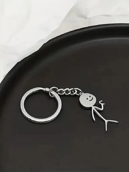 Cute Cartoon Stickman Heart Keychain, Stainless Steel Keyring Gift for Women & Men