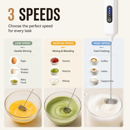Electric Handheld Milk Frother – USB-C Rechargeable Stainless Steel Foam Maker