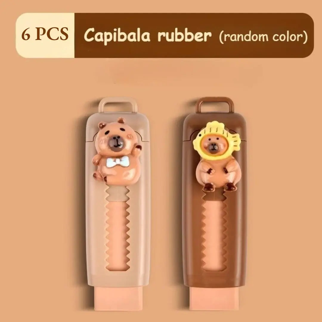 Cute Capybara Retractable Eraser, Push-Pop Animal Stationery for School & Office