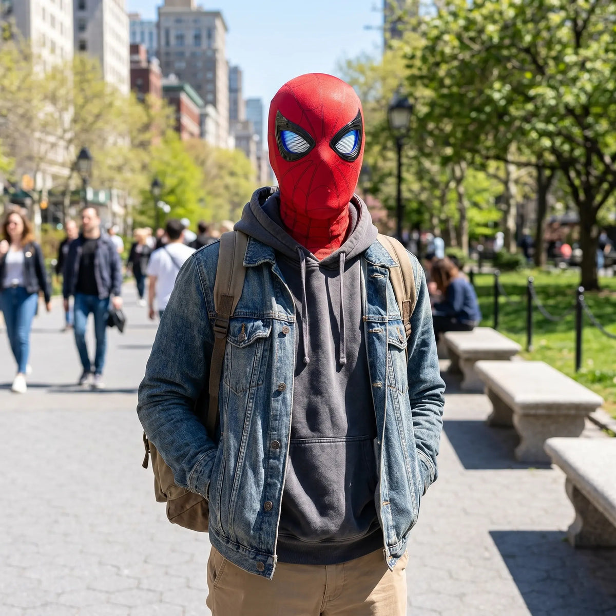 Cool Hero Mask - Remote Control Skin-friendly Red & Blue Lights - Perfect for Cosplay, Halloween, Festivals, Parties