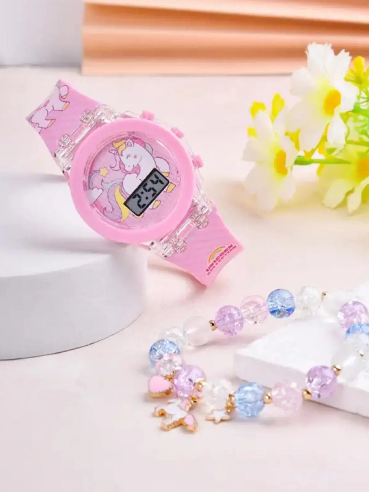 Cute Unicorn Watch & Beaded Bracelet Set – Stylish Girls’ Accessory Set