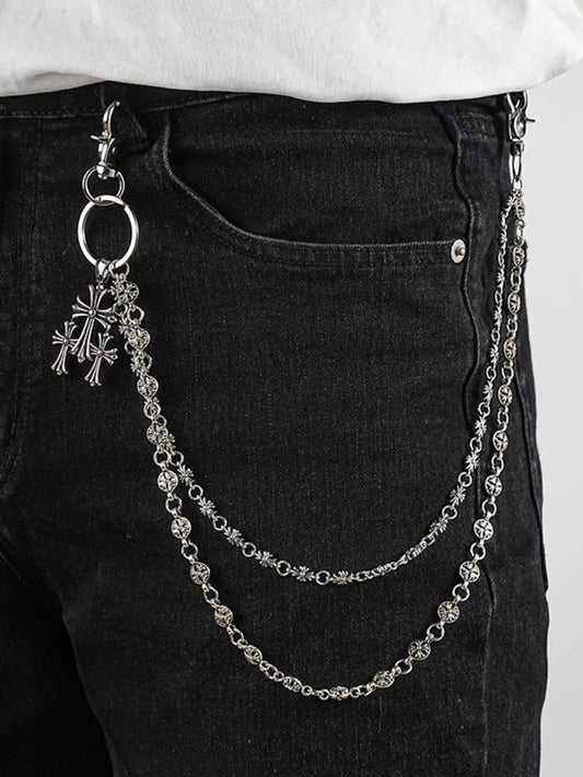 Vintage Cross Chain Wallet, Punk Hip-Hop Jeans Waist Chain, Metal Streetwear Accessory for Men & Women