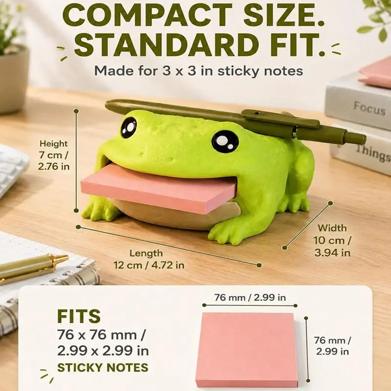 Cute Frog Desk Organizer – Sticky Note Holder with Pen Rest & 3 Writing Stencils