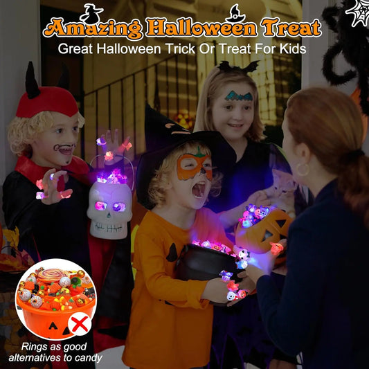 50Pcs Random Glow LED Halloween Rings, Flashing Light-Up Party Favors & Goody Bag Stuffers for Kids