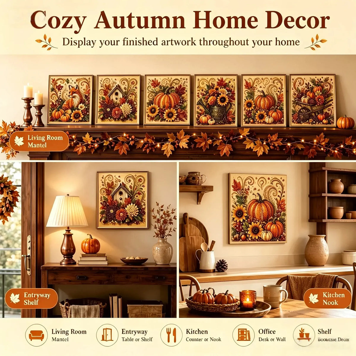 🎃✨ Autumn Pumpkin Pearl Painting Kit, 12×12in DIY Sparkling Craft Set for Adults 🍂🖌️