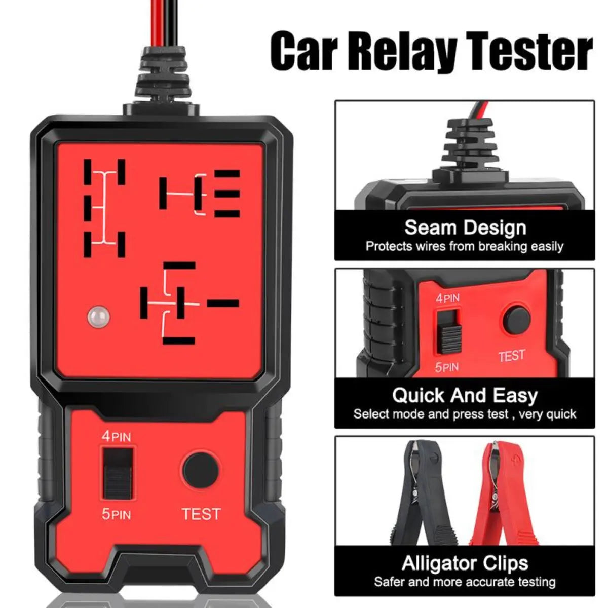 Automotive Relay Tester Tool, 12V/24V Car Relay Diagnostic Too