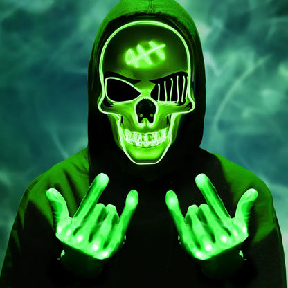 Halloween LED Skull Mask & Gloves Set – Light-Up Skeleton Cosplay Accessories for Costume Parties & Spooky Events