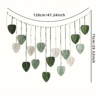 Boho Macrame Leaf Wall Decor, Handmade Rustic Room Decoration