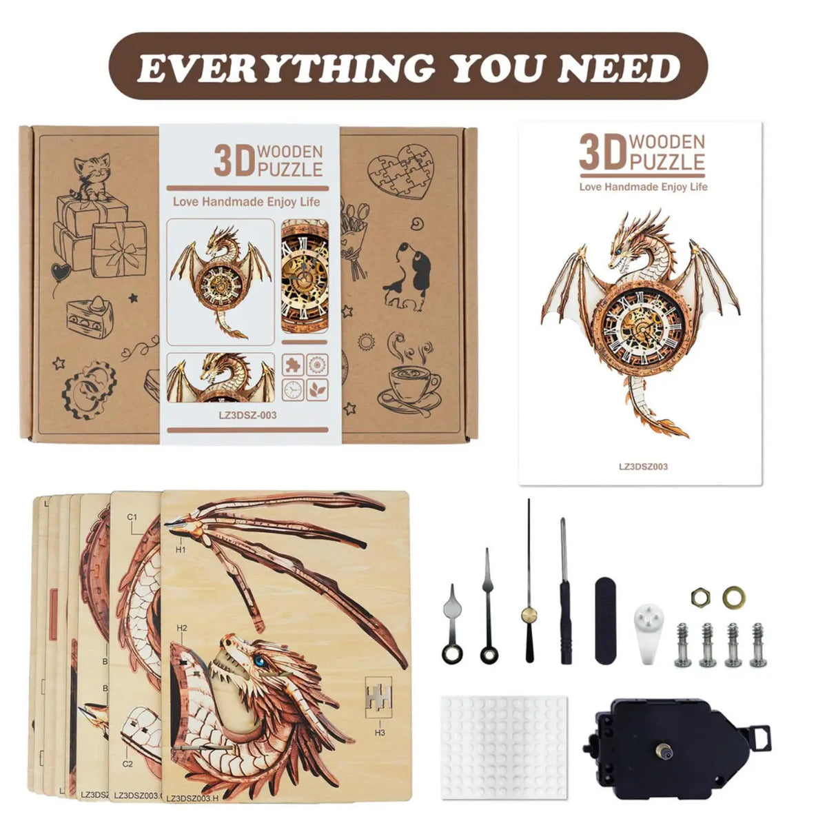 3D Wooden Mechanical Clock Puzzle Kit for Adults, DIY Pendulum Desk Decor & Unique Gift for Puzzle Lovers