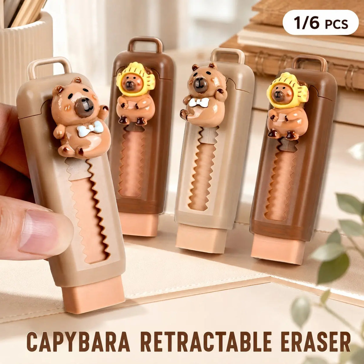 Cute Capybara Retractable Eraser, Push-Pop Animal Stationery for School & Office