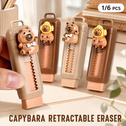 Cute Capybara Retractable Eraser, Push-Pop Animal Stationery for School & Office