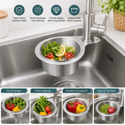 Stainless Steel Hanging Sink Strainer Basket, Fast-Drain Food Residue Filter for Kitchen Sink