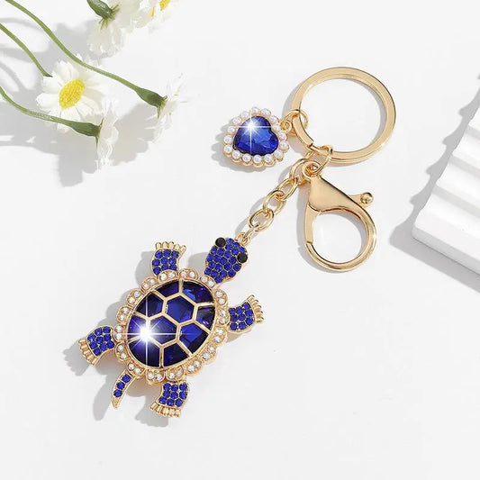 Kawaii Turtle Keychain with Pearl Heart Charm