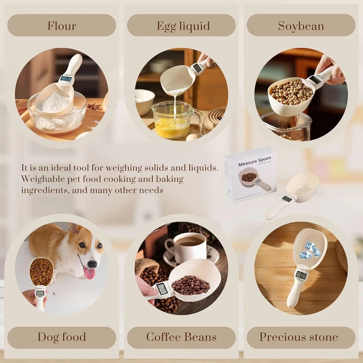 Digital Measuring Spoon Scale, Electronic Kitchen Scoop for Cooking, Baking & Pet Food