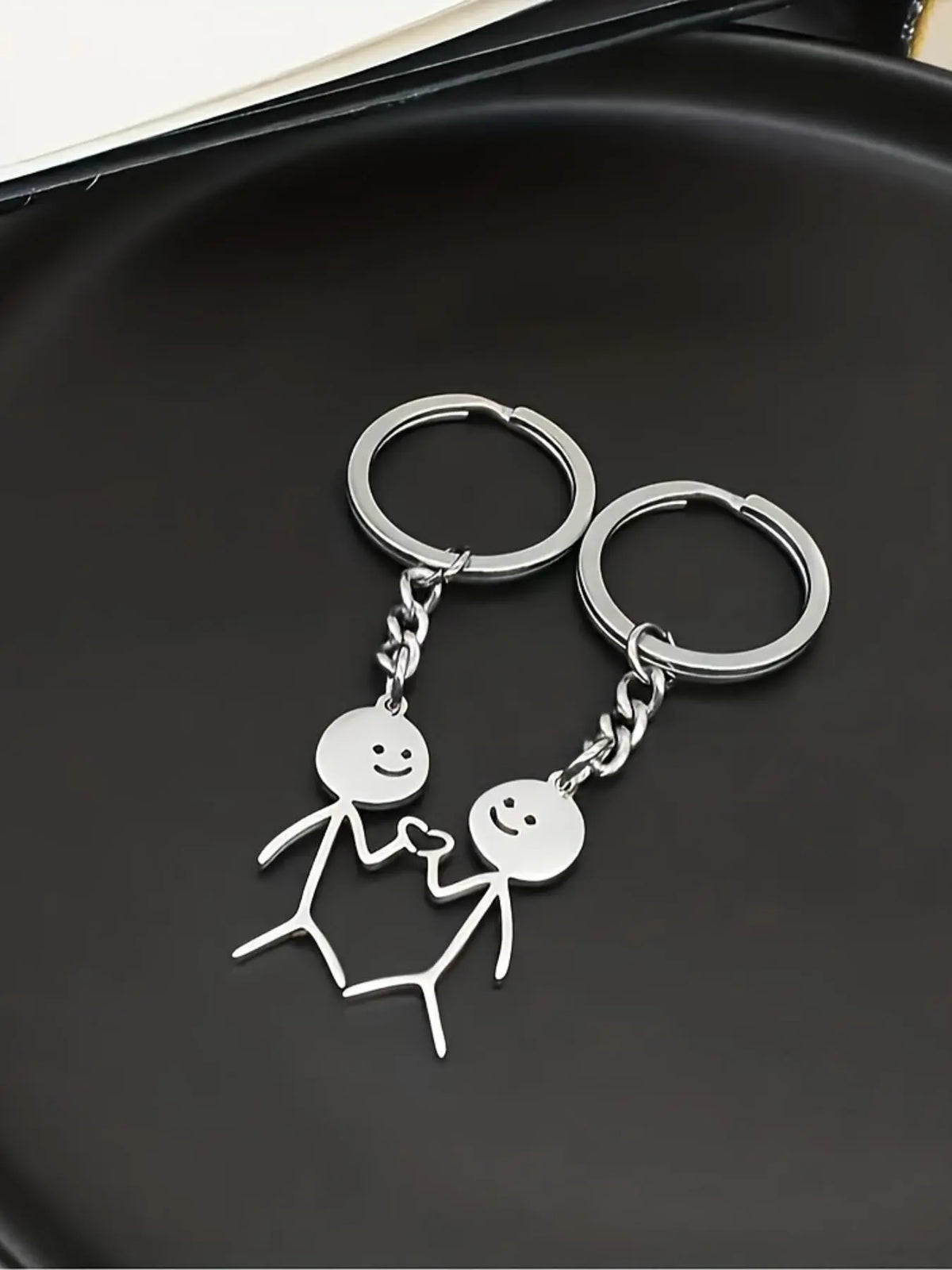 Cute Cartoon Stickman Heart Keychain, Stainless Steel Keyring Gift for Women & Men