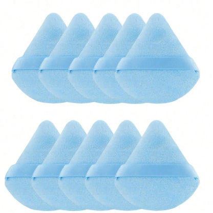 10-Pack Reusable Triangle Powder Puffs, Soft Plush Makeup Sponges for Face Powder
