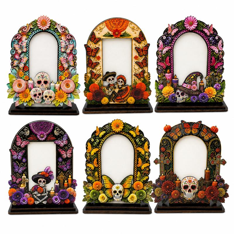 💀🌼 Day of the Dead Wooden Photo Frame, Mexican Altar Tabletop Decor with Multiple Designs ✨