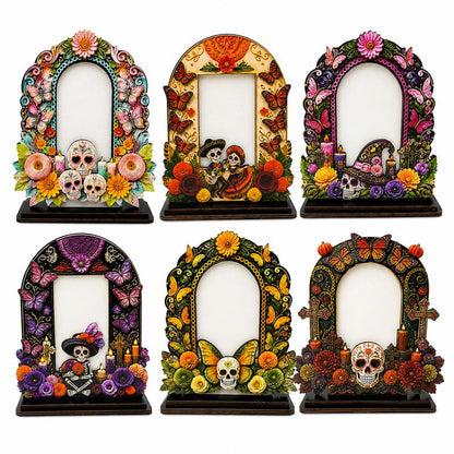 💀🌼 Day of the Dead Wooden Photo Frame, Mexican Altar Tabletop Decor with Multiple Designs ✨