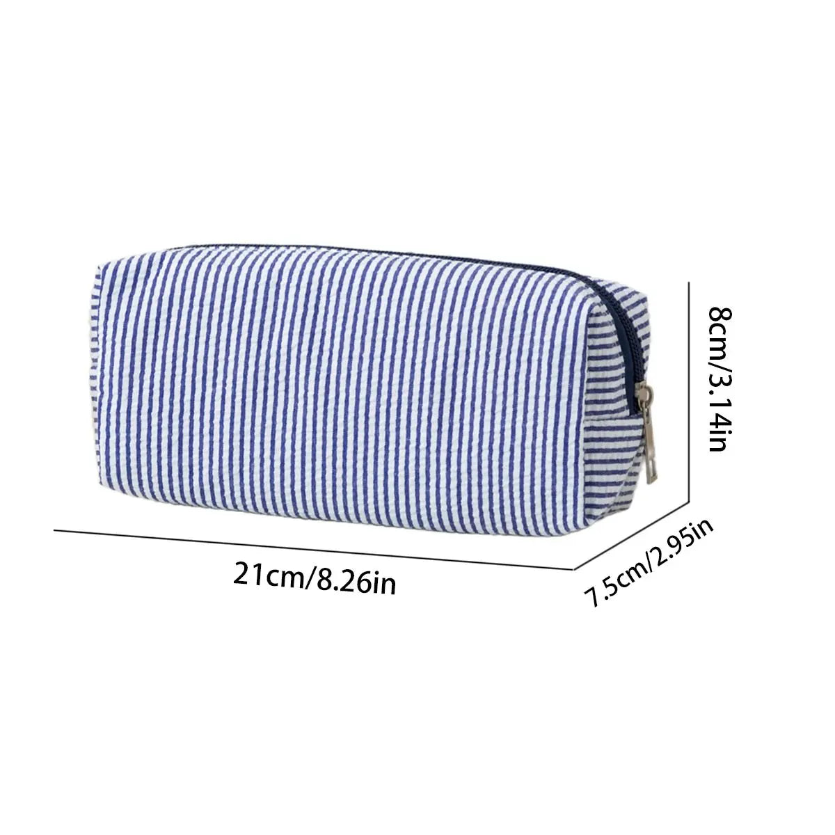 Cute Seersucker Striped Pencil Bag, Large Capacity Multifunctional Storage Pouch for Stationery and Cosmetics