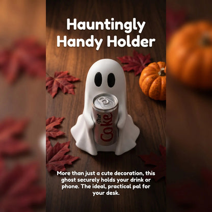 Halloween Ghost Holding Drink Resin Figurine, Cute Spooky Desk Decor & Holiday Gift