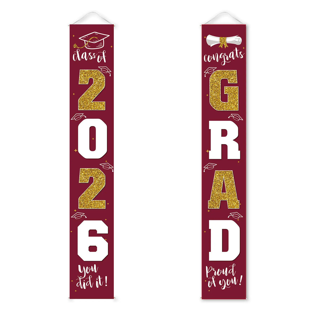 Class of 2026 Graduation Door Hanger, Blue & Silver Congrats Grad Porch Banner, Graduation Party Decoration