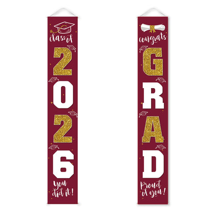 Class of 2026 Graduation Door Hanger, Blue & Silver Congrats Grad Porch Banner, Graduation Party Decoration