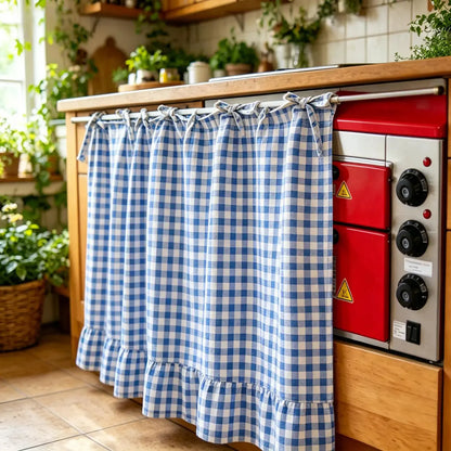 Christmas Oven Curtain Stove Cover, Festive Farmhouse Appliance Skirt with Ruffle Bows & Splatter Guard