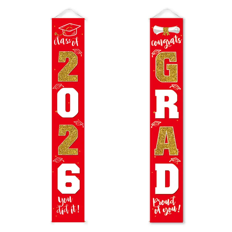 Class of 2026 Graduation Door Hanger, Blue & Silver Congrats Grad Porch Banner, Graduation Party Decoration