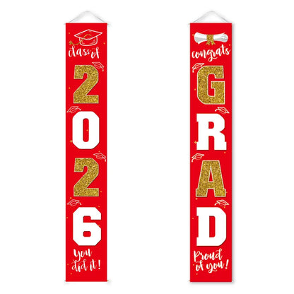 Class of 2026 Graduation Door Hanger, Blue & Silver Congrats Grad Porch Banner, Graduation Party Decoration
