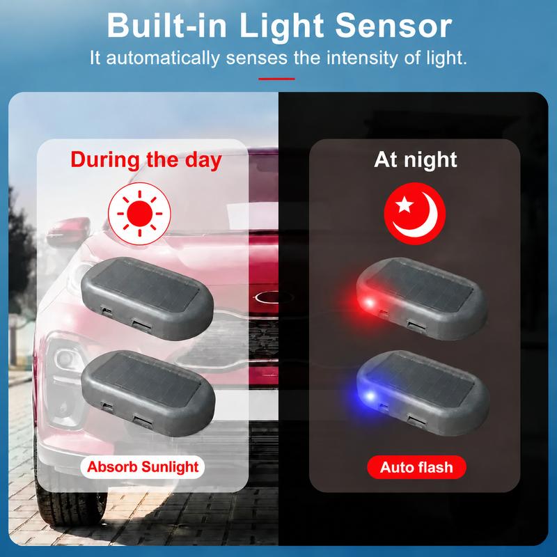 Solar Powered Car Alarm LED Light, Fake Security Warning Flasher, No-Wiring Auto Anti-Theft Decor