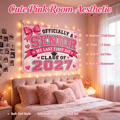 Class of 2027 Senior Metal Wall Art Sign, Retro Pink Graduation Decor, Back to School Photo Prop Poster, 8x12 Inch