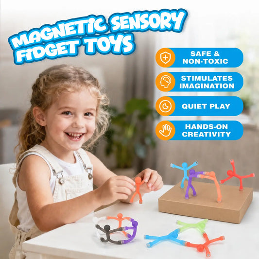 10-Pack ADHD Magnetic Stick Figure Fidget Toys, Bendable Multi-Color Sensory Desk & Travel Toys