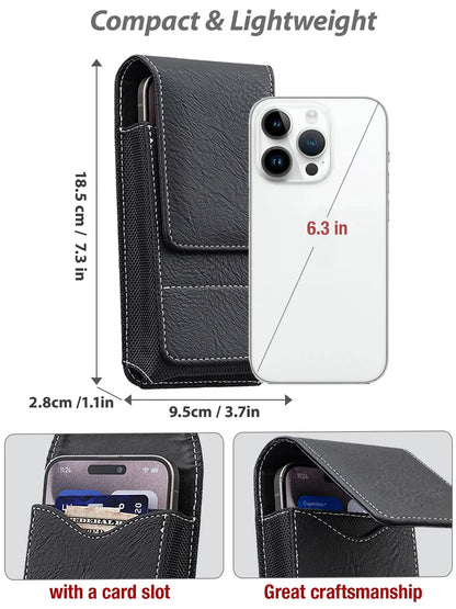 Men's Cell Phone Holster Pouch with Card Holder, Belt Clip Holster Casual Belt Bag for iPhone 17 Pro Max Samsung Galaxy S25 S24 S23 S22 S21 S20 Ultra A16 A15 A14 A13 A55, Black Available