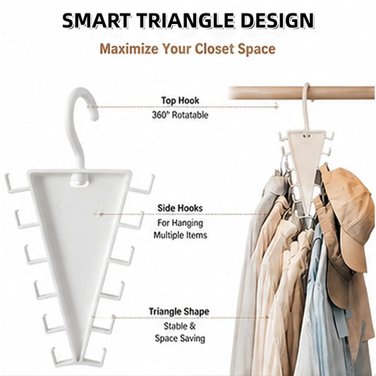 V-Shaped 360° Rotating Closet Organizer Hanger, Space-Saving 12-Hook Storage Rack