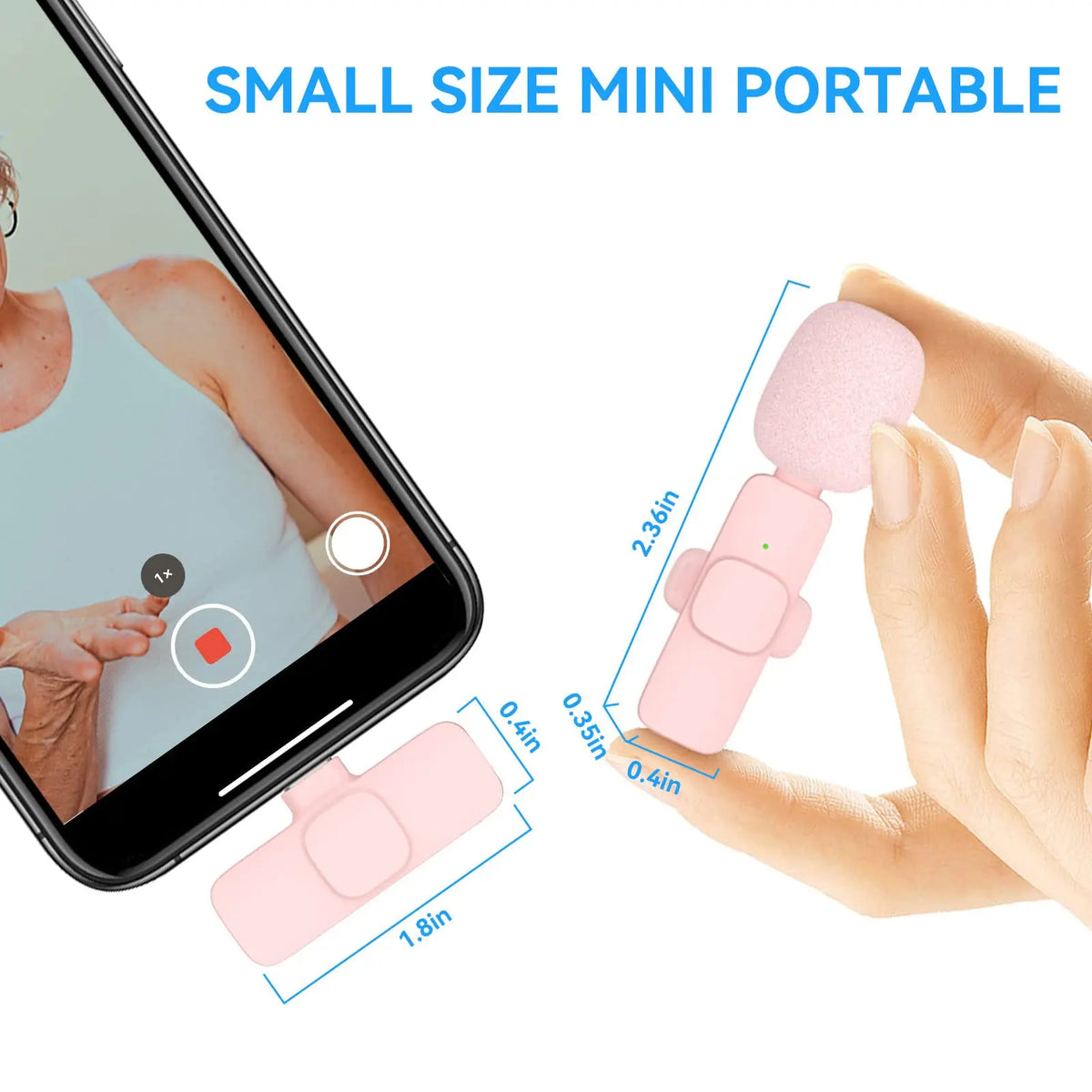 Pink Wireless Lavalier Microphone  for iPhone/Android, Noise Cancelling Mini Lapel Mic for Vlogging & Interview