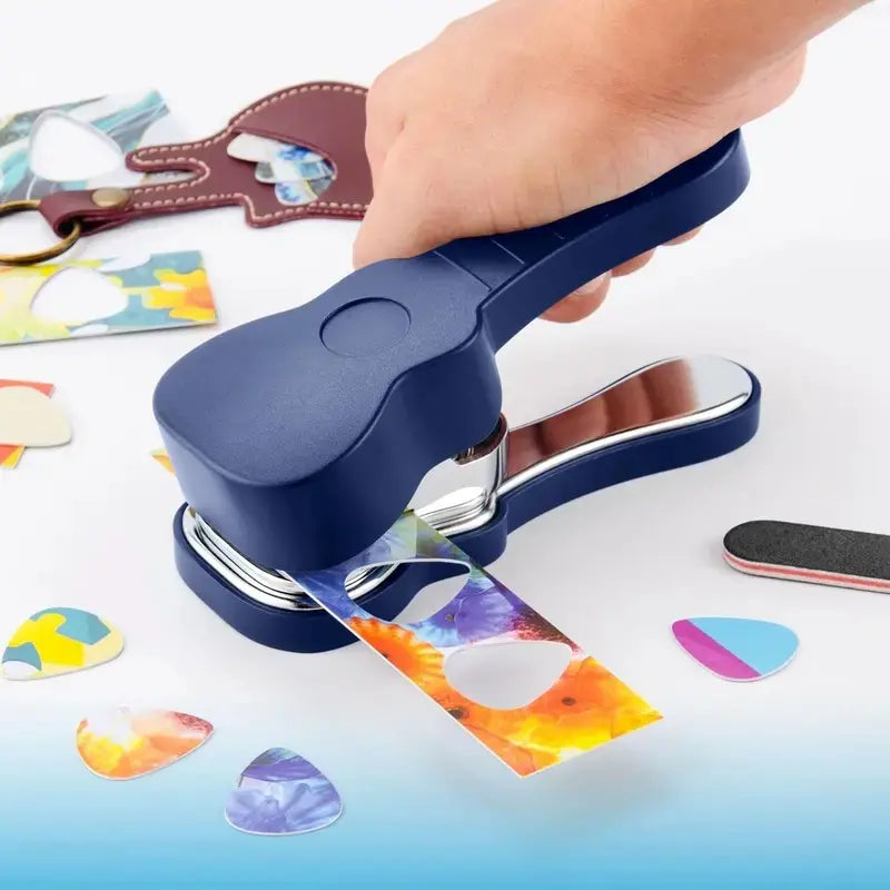 Guitar Pick Punch Kit with 15 Pick Strips, Keychain Holder & File, DIY Guitar Pick Maker Tool Set