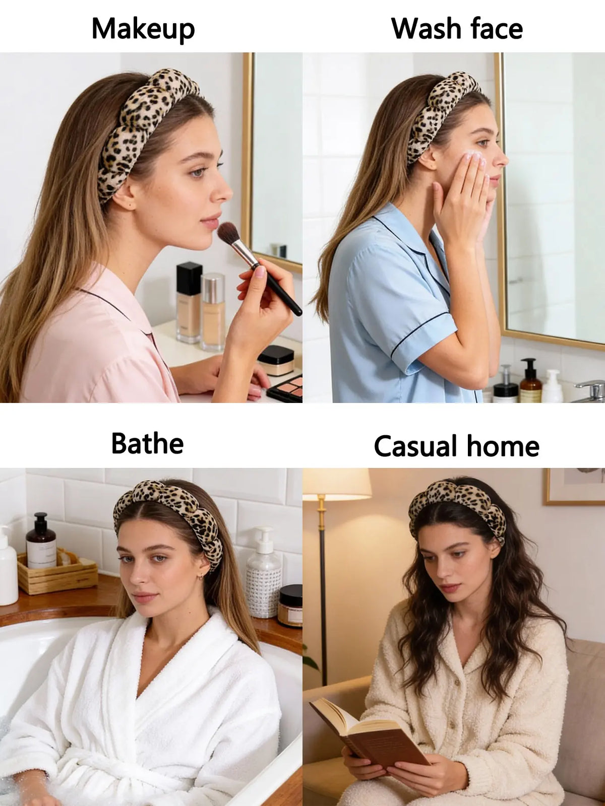 Leopard Print Stretchy Headband for Women & Girls, Fashion Hair Accessory for Makeup & Daily Wear