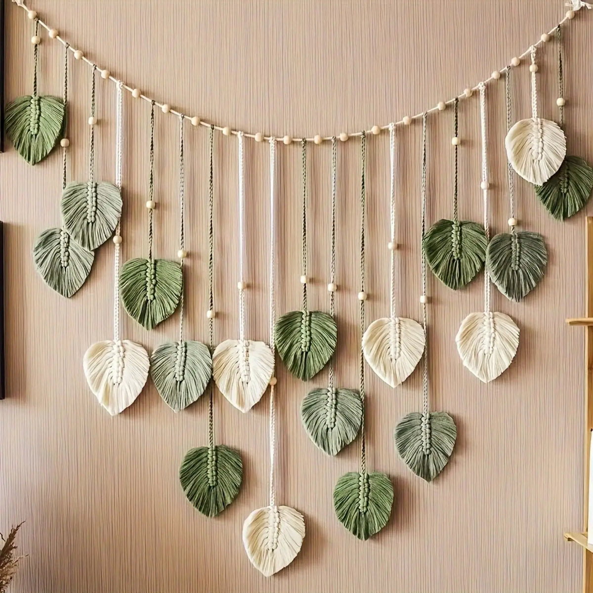 Boho Macrame Leaf Wall Decor, Handmade Rustic Room Decoration
